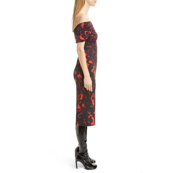 Dries Van Noten Hotmas Print Off the Shoulder Jersey Midi Dress in Red Size XS - Picture 4 of 14